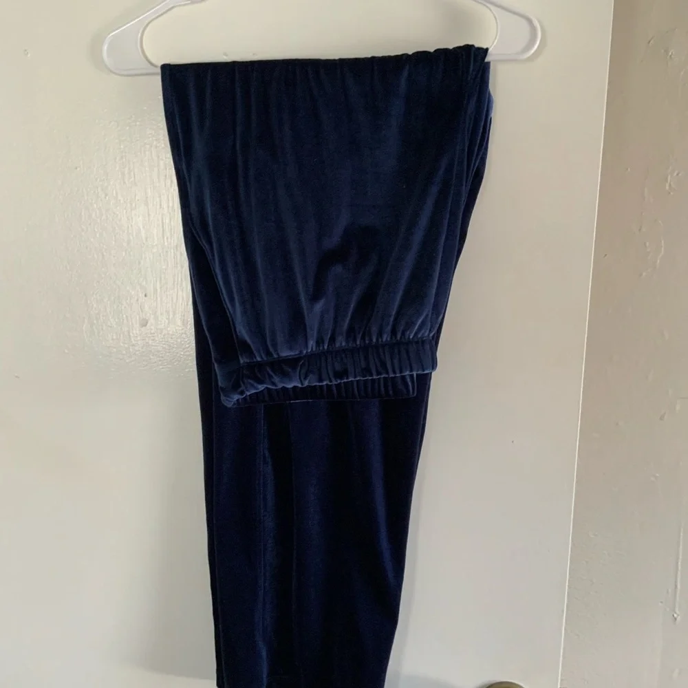 Lands' End Petite Large Navy Velvet elastic pants - Picture 2 of 3